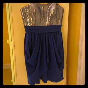 Strapless blue semi formal dress